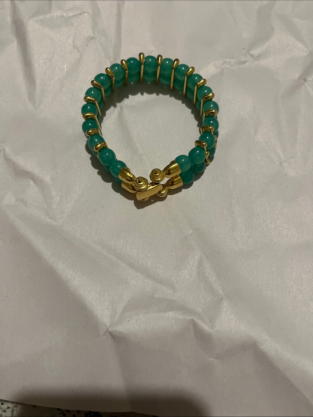 Gold-Plated Green Beaded Bracelet - Women Jewelry